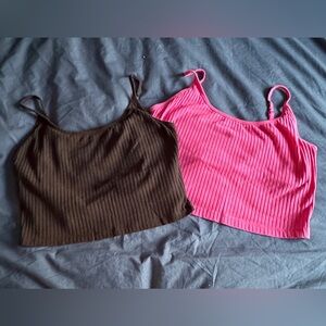 Old Navy Cropped Ribbed Cami Tops XL Pink & Black